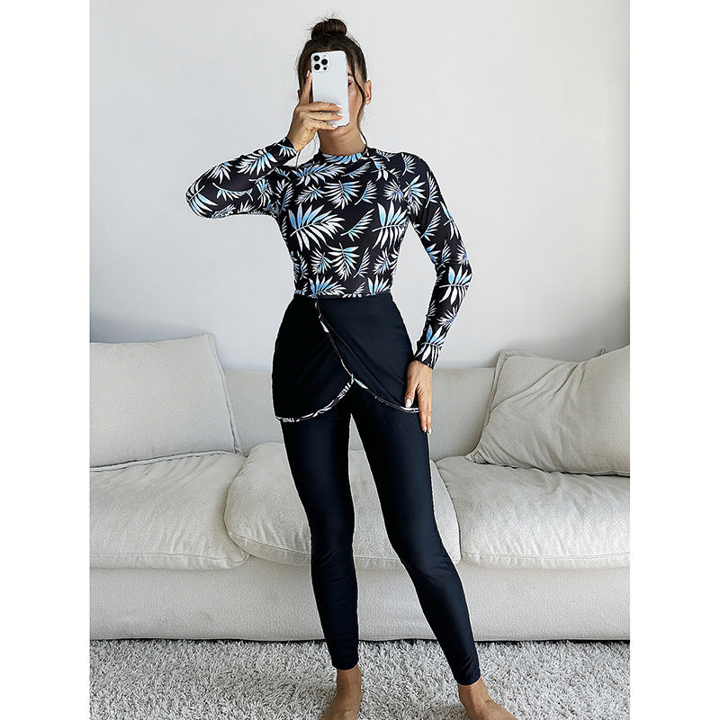Ladies sporty swimsuit top with long sleeves and fashionable wrap skirt Mune Fashion
