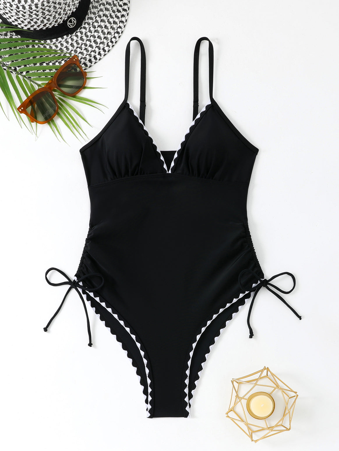 Women's One-Piece Swimsuit with Elegant V-Neck and Adjustable Ties Mune Fashion