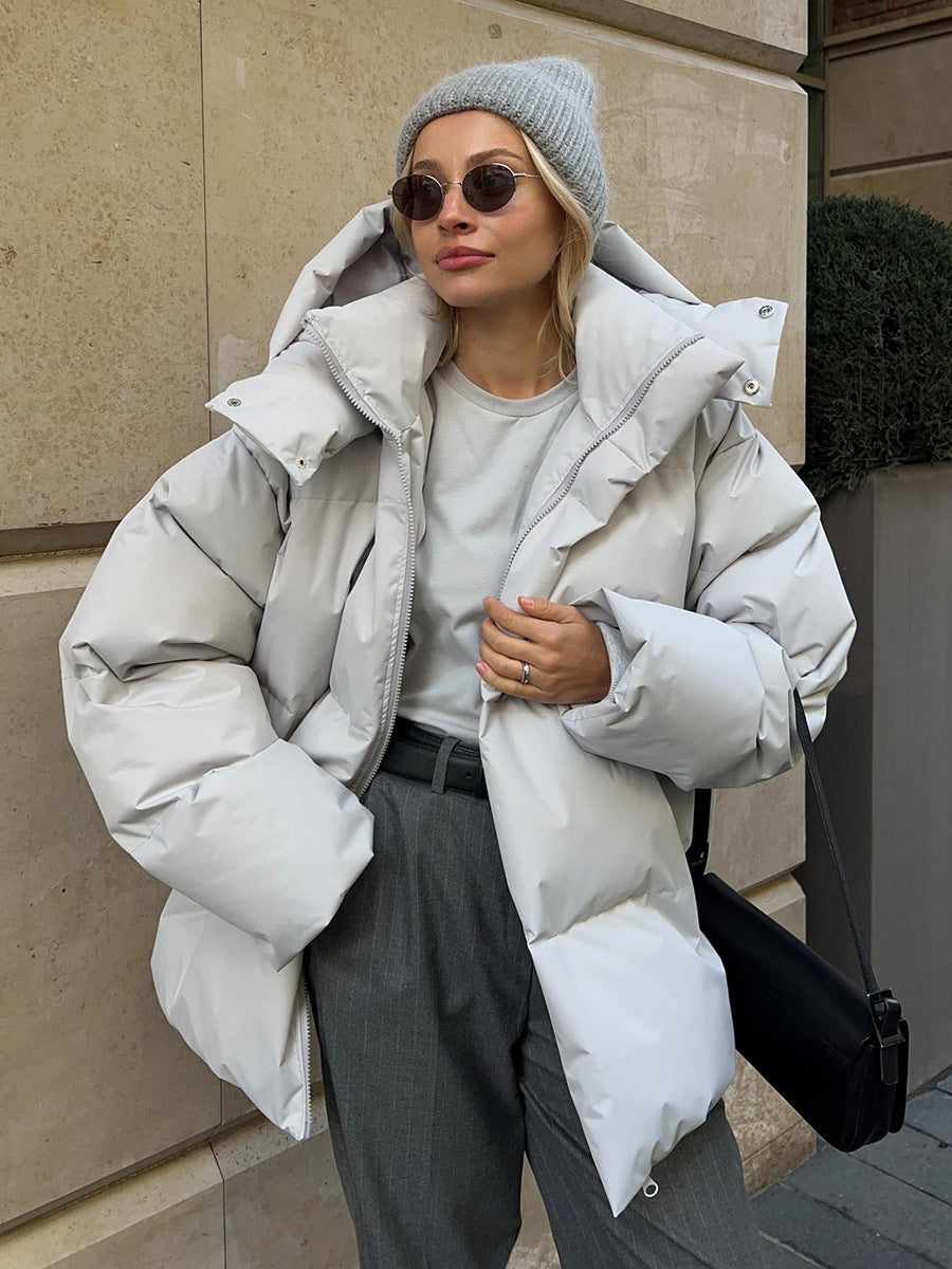 Women's Oversized Quilted Jacket with Hood and Padded Thermal Filling Mune Fashion