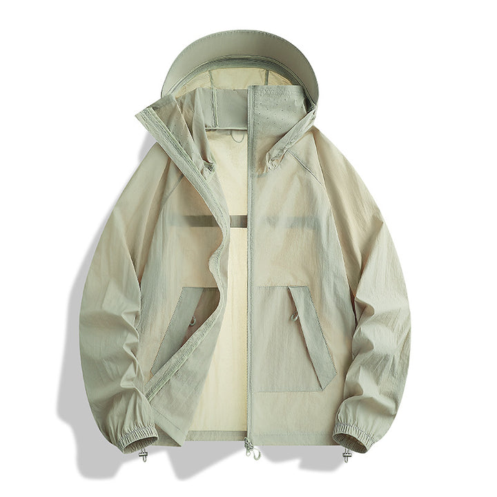 Men's lightweight wind and water-resistant hooded transitional jacket with adjustable hem drawstring and two-way zipper Mune Fashion