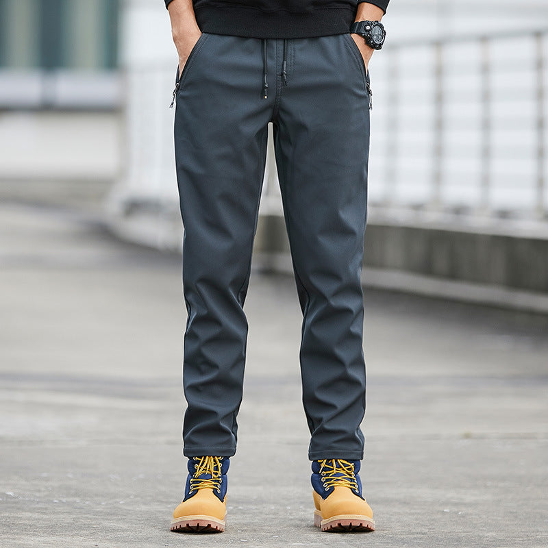 Men's Technical Softshell Jogging Pants with Water-Repellent Membrane, Zipper Pockets and Elastic Drawstring Waist Mune Fashion