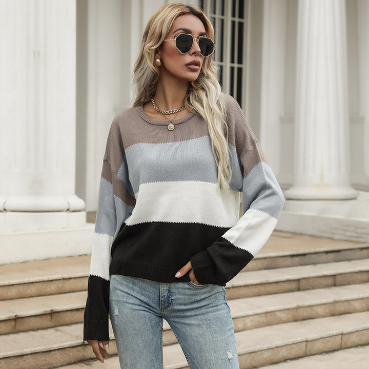 Women's Colorblock Fine Knit Sweater with Dropped Shoulder and Casual Fit Mune Fashion