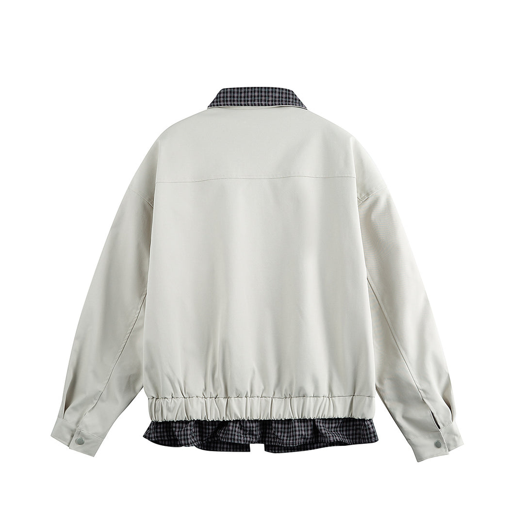 Men's layered-look blouson jacket with check collar and adjustable hem Mune Fashion