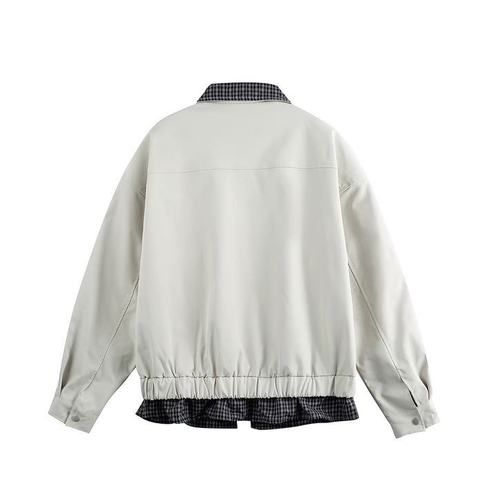 Men's layered-look blouson jacket with check collar and adjustable hem Mune Fashion
