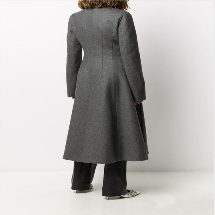 Women's Tailored A-Line Coat with Asymmetrical Single-Breasted and Flared Skirt Mune Fashion
