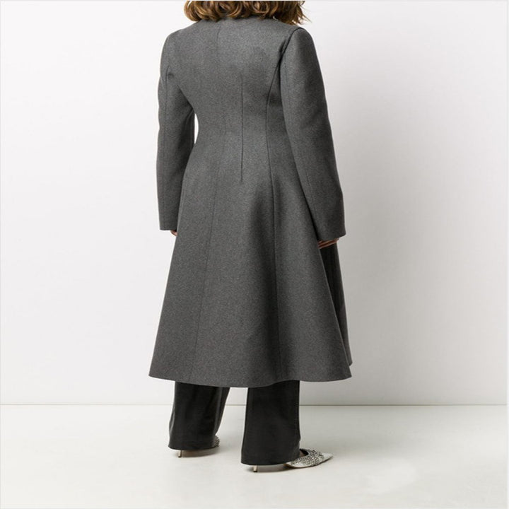 Women's Tailored A-Line Coat with Asymmetrical Single-Breasted and Flared Skirt Mune Fashion