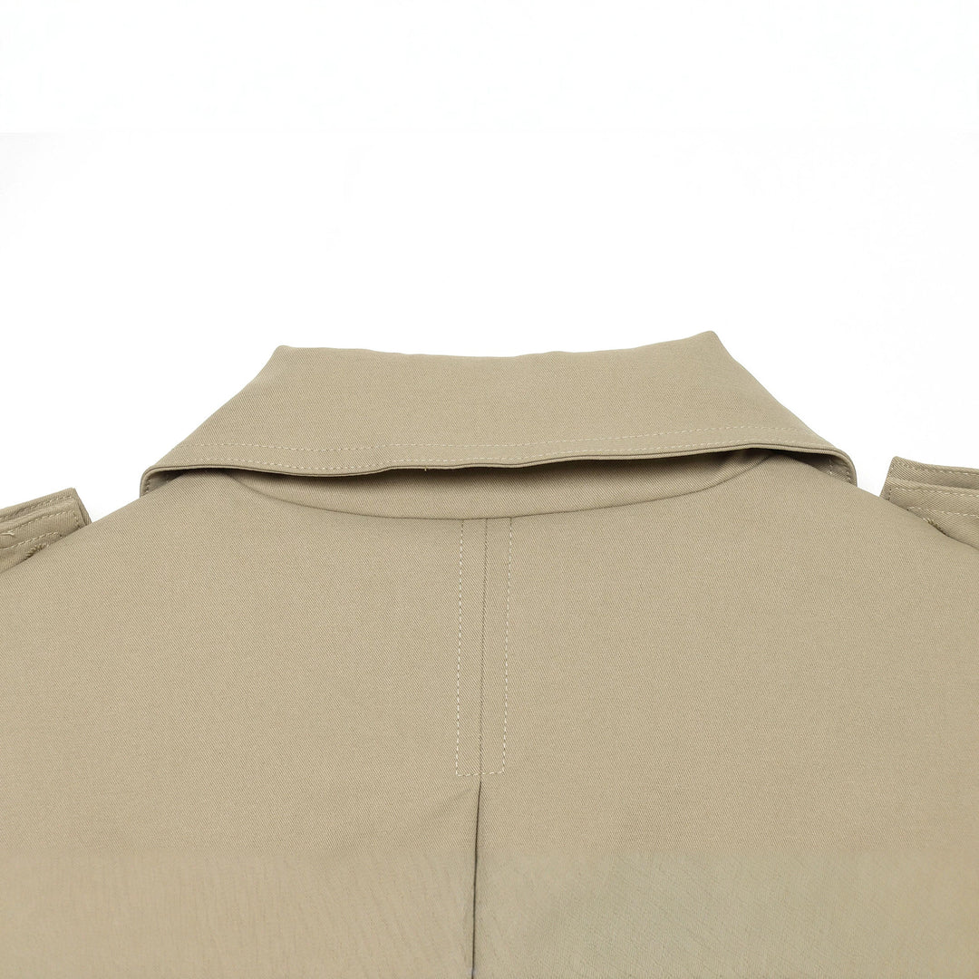 Ladies Short Cape Trench with Double Row, Shoulder Flaps and Waist Belt Mune Fashion