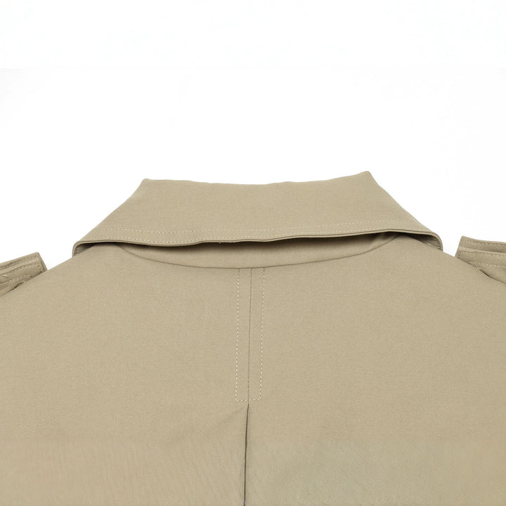 Ladies Short Cape Trench with Double Row, Shoulder Flaps and Waist Belt Mune Fashion