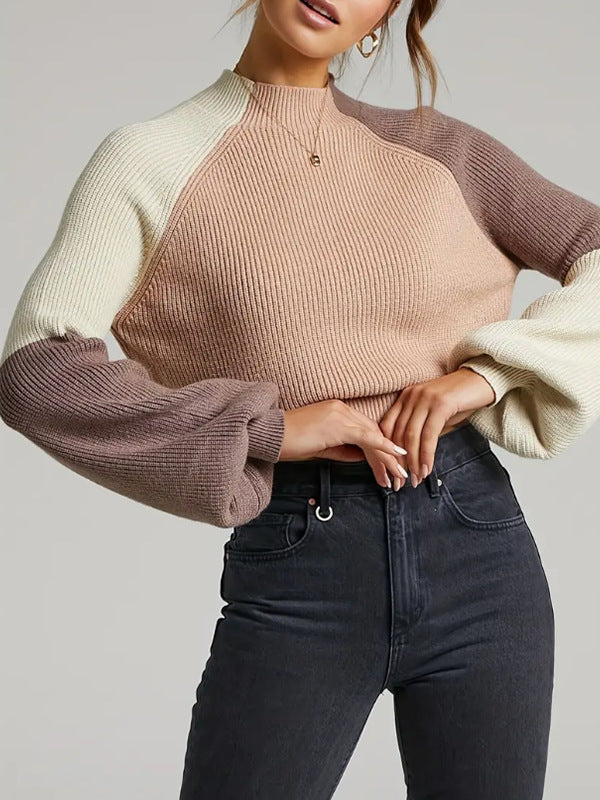 Mune | Pullover Sweatshirt Plus Size Fit Ribbed Knit Mock Neck Bell Sleeves