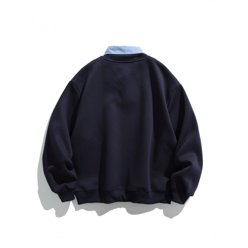 Men's Oversized Sweatshirt with Inserted Shirt Collar and V-Neck Mune Fashion