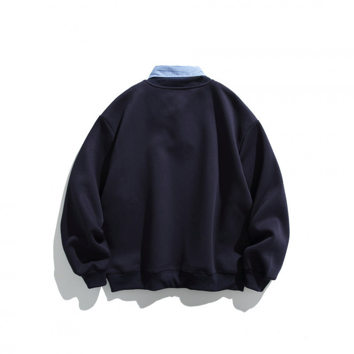 Men's Oversized Sweatshirt with Inserted Shirt Collar and V-Neck Mune Fashion