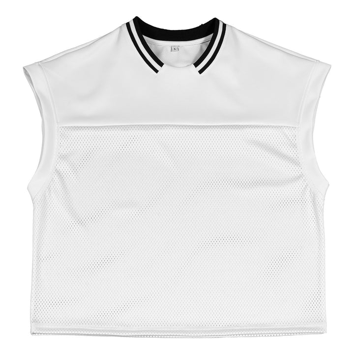 Unisex Breathable Mesh Sports Top Without Sleeves with Ribbed Polo Collar Mune Fashion