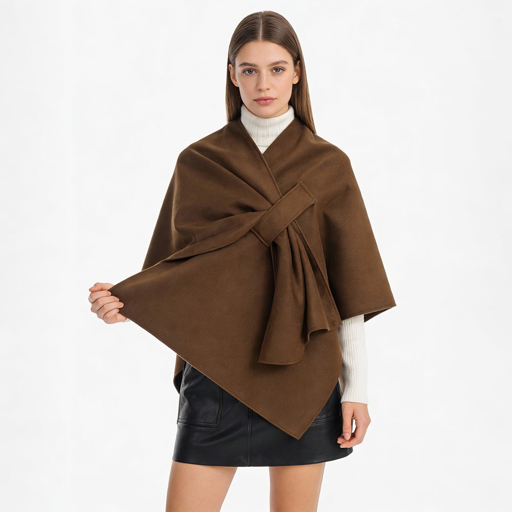 Women's multifunctional cape overlay made of wool blend with draped knot detail Mune Fashion