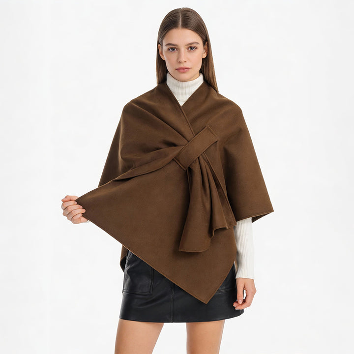 Women's multifunctional cape overlay made of wool blend with draped knot detail Mune Fashion