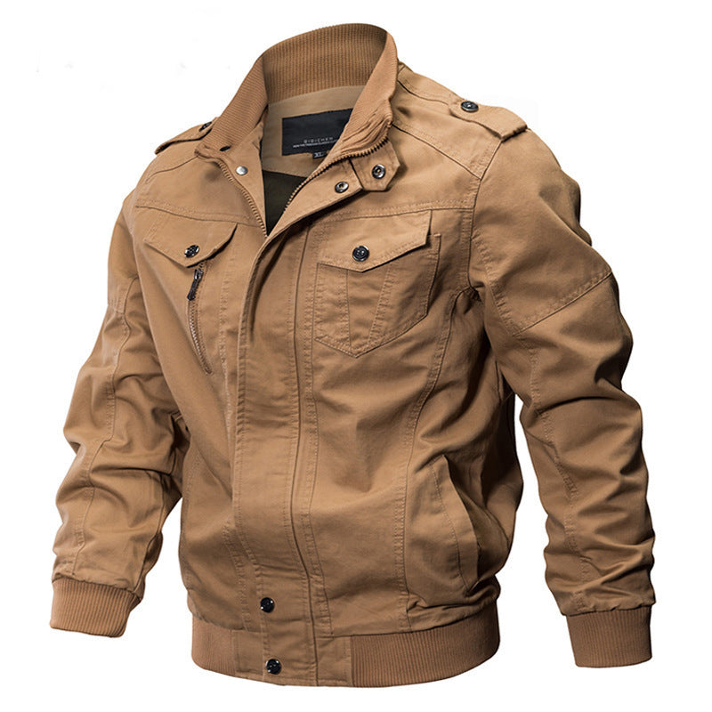 Men's canvas field jacket in military utility style with shoulder epaulets and concealed two-way zipper Mune Fashion
