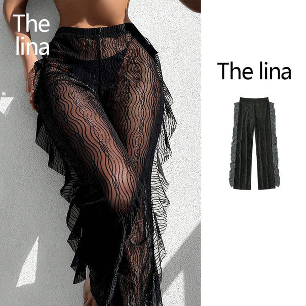 Ladies transparent beach trousers with sophisticated ruffle detail Mune Fashion