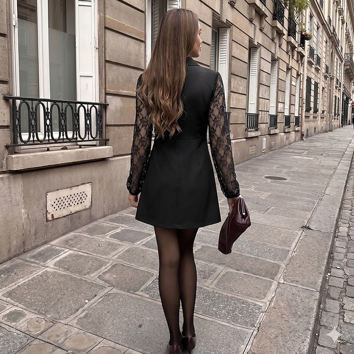 Ladies Blazer Dress with Lace Sleeves, Tailored Silhouette and Asymmetrical Hem Mune Fashion