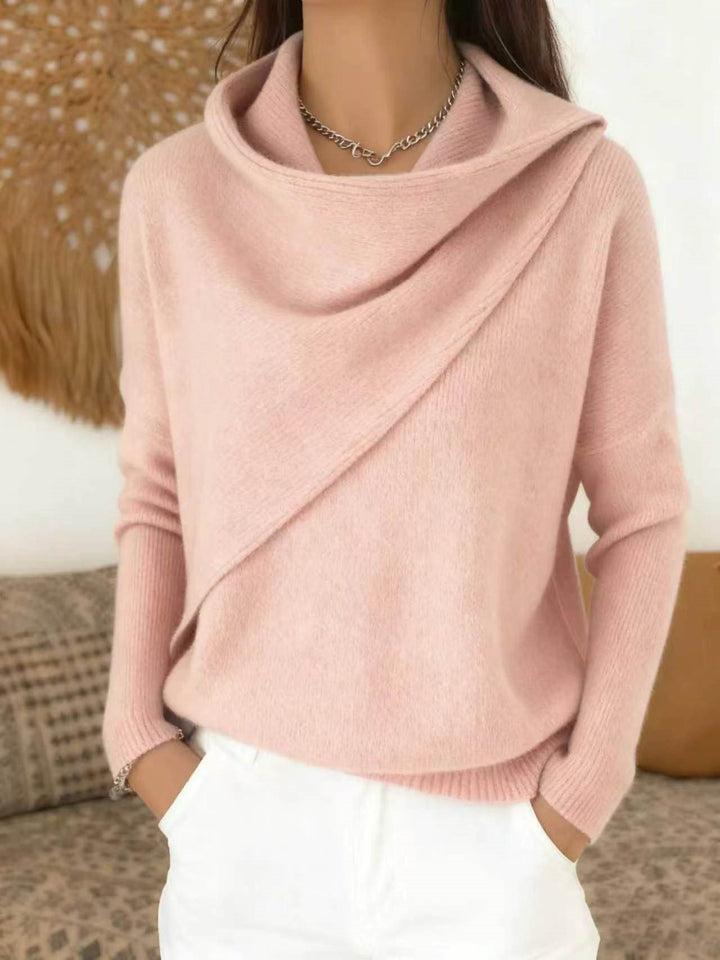 Women's Asymmetric Chunky Knit Sweater with Shawl Collar Mune Fashion
