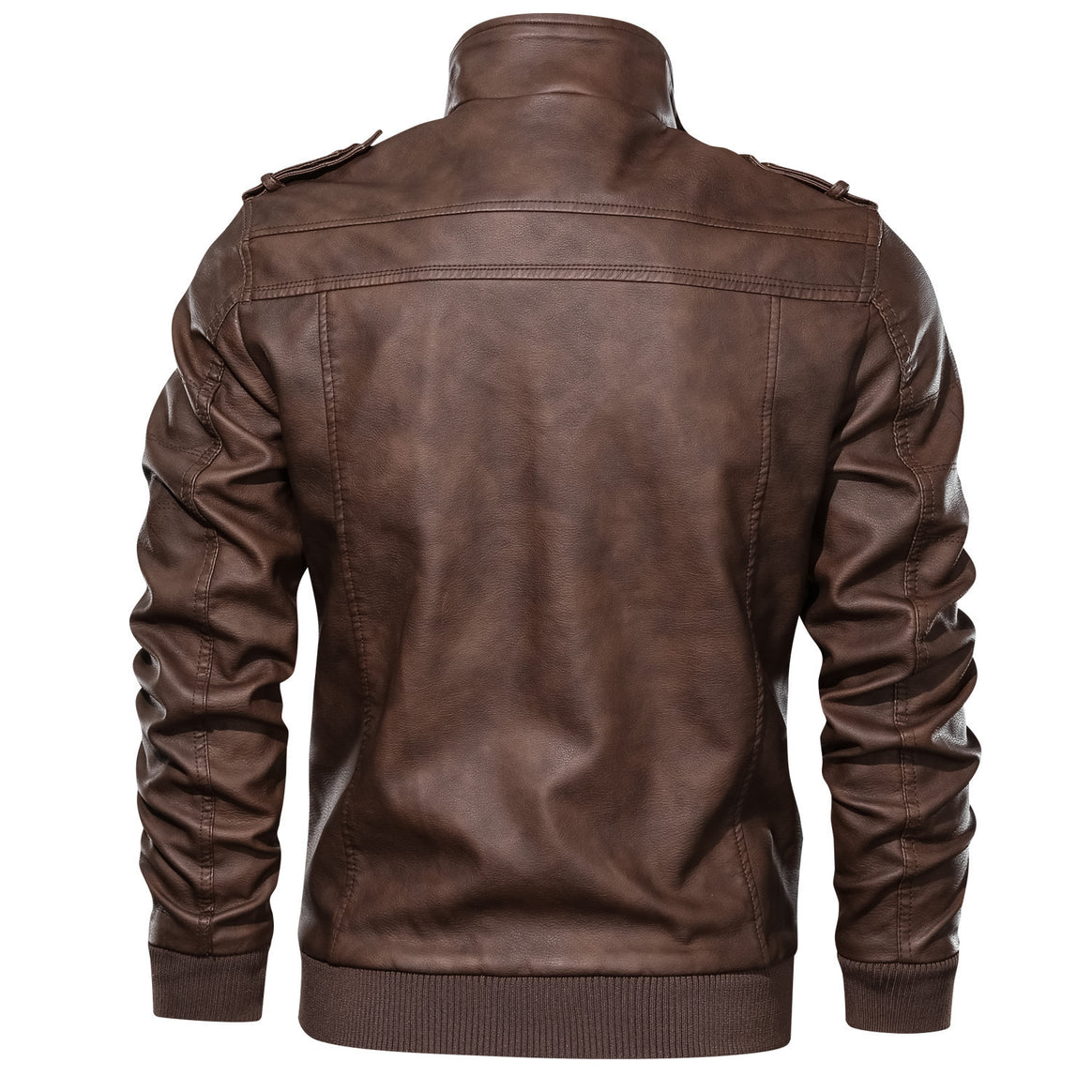 Men's Leather Bomber Jacket in Aviator Style with Stand Collar and Ribbed Cuffs Mune Fashion