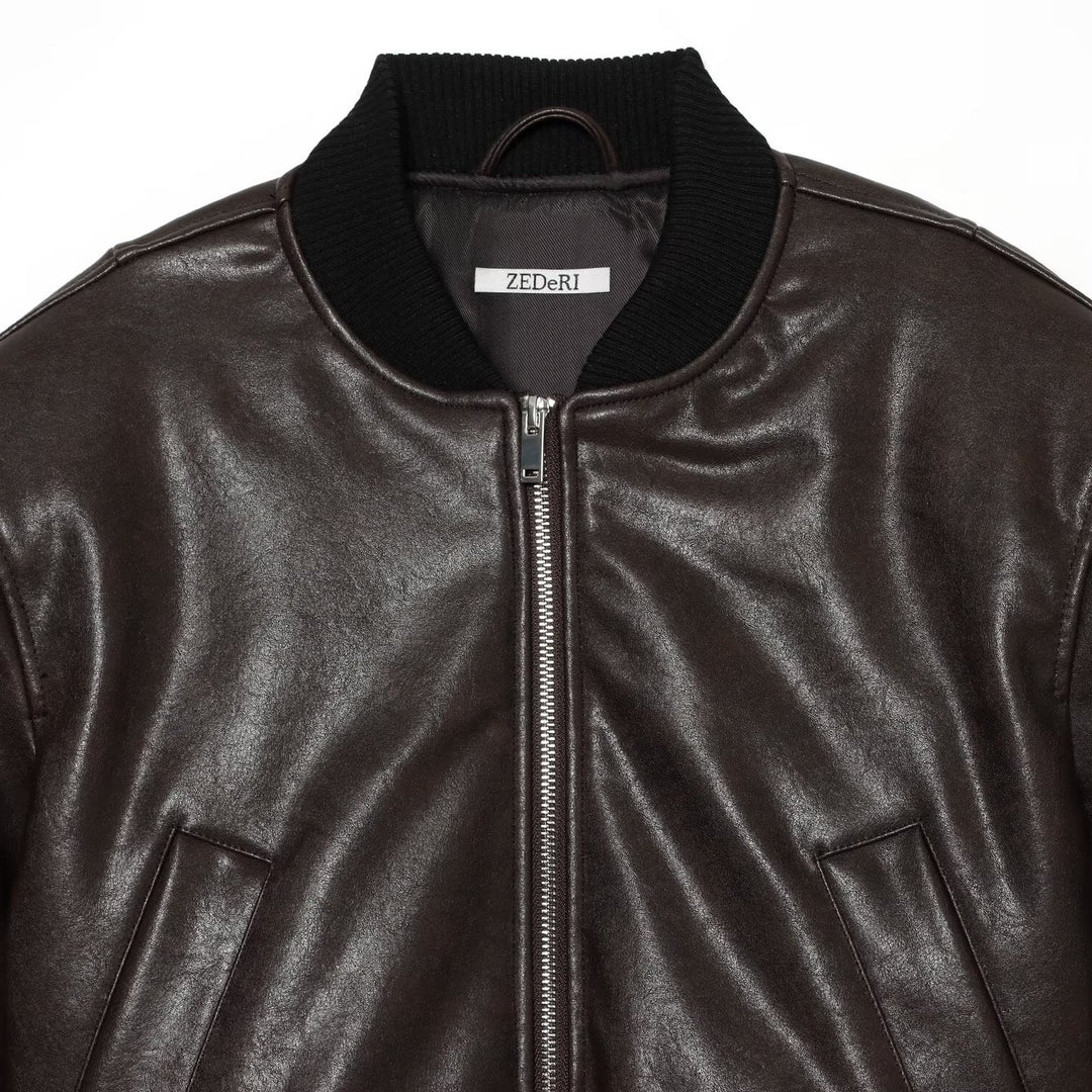 Men's leather-look bomber jacket in cropped style with ribbed cuffs Mune Fashion