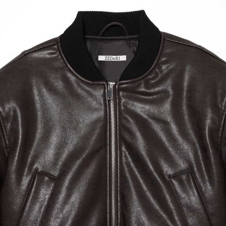 Men's leather-look bomber jacket in cropped style with ribbed cuffs Mune Fashion