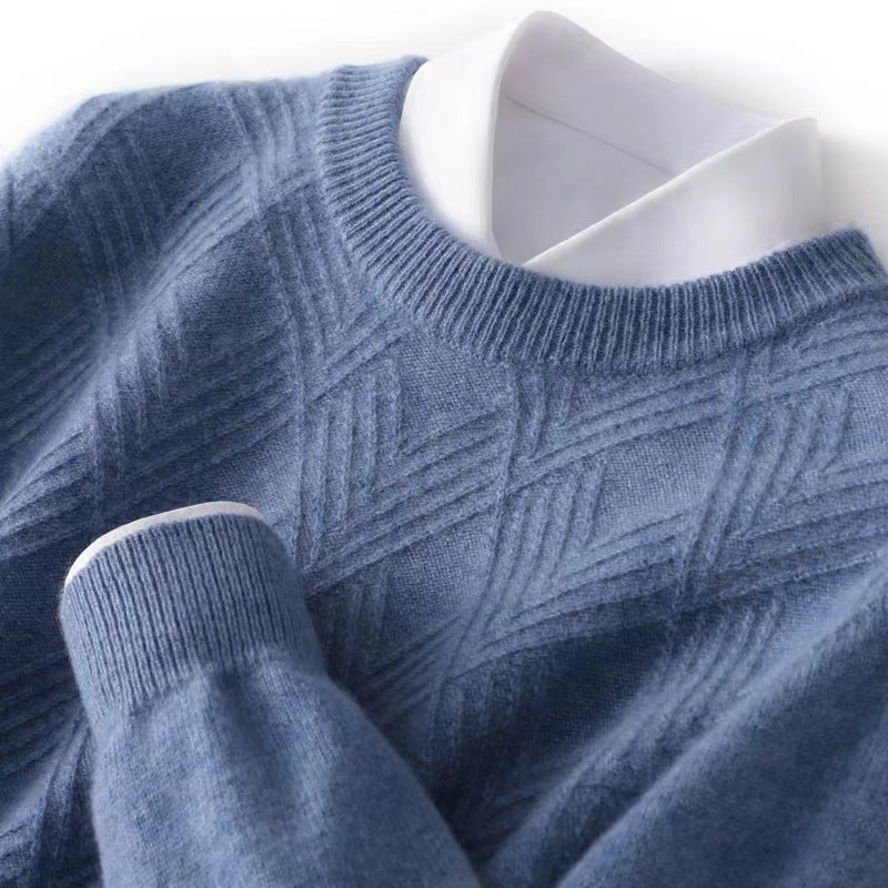 Men's Fine Structured Knit Sweater with Short Stand-up Collar and Diamond Relief Design