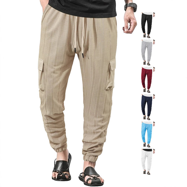 Men's Glencheck Cargo Jogging Pants with Drawstring Waistband and Elastic Ankle Closures Mune Fashion