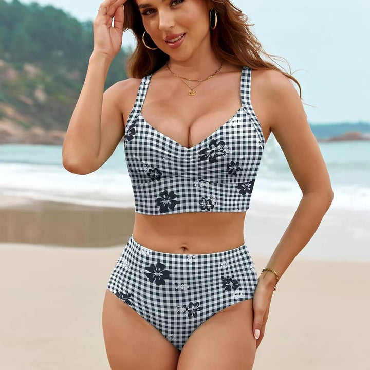 Women's Bikini Set with Floral Design and High Waist Mune Fashion