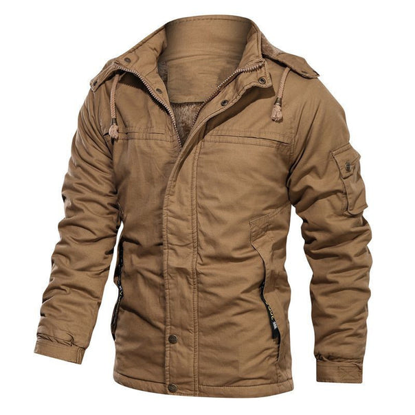 Men's thermally insulated canvas field jacket with hood, teddy lining, and multifunction pockets Mune Fashion