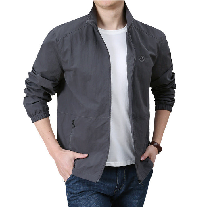 Men's Lightweight Wind Jacket with Stand Collar, Elastic Cuffs and Concealed Zipper Mune Fashion
