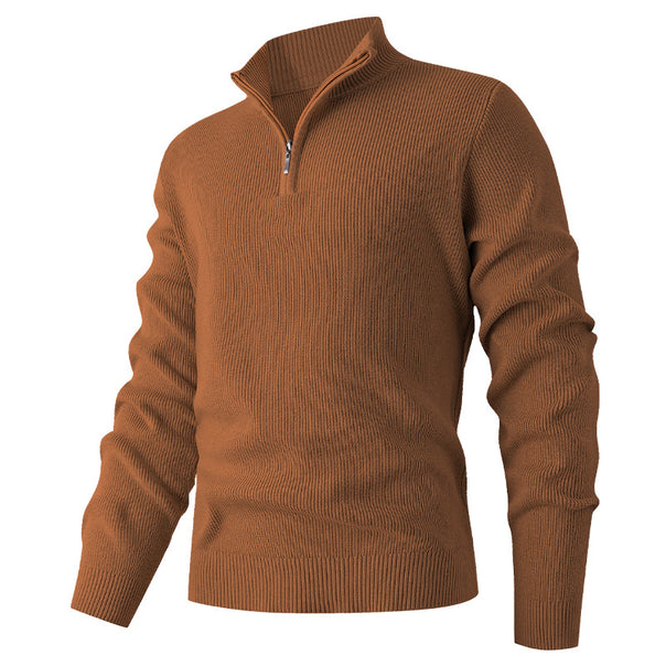 Men's fine knit half-zip pullover with ribbed mock neck and slim fit Mune Fashion