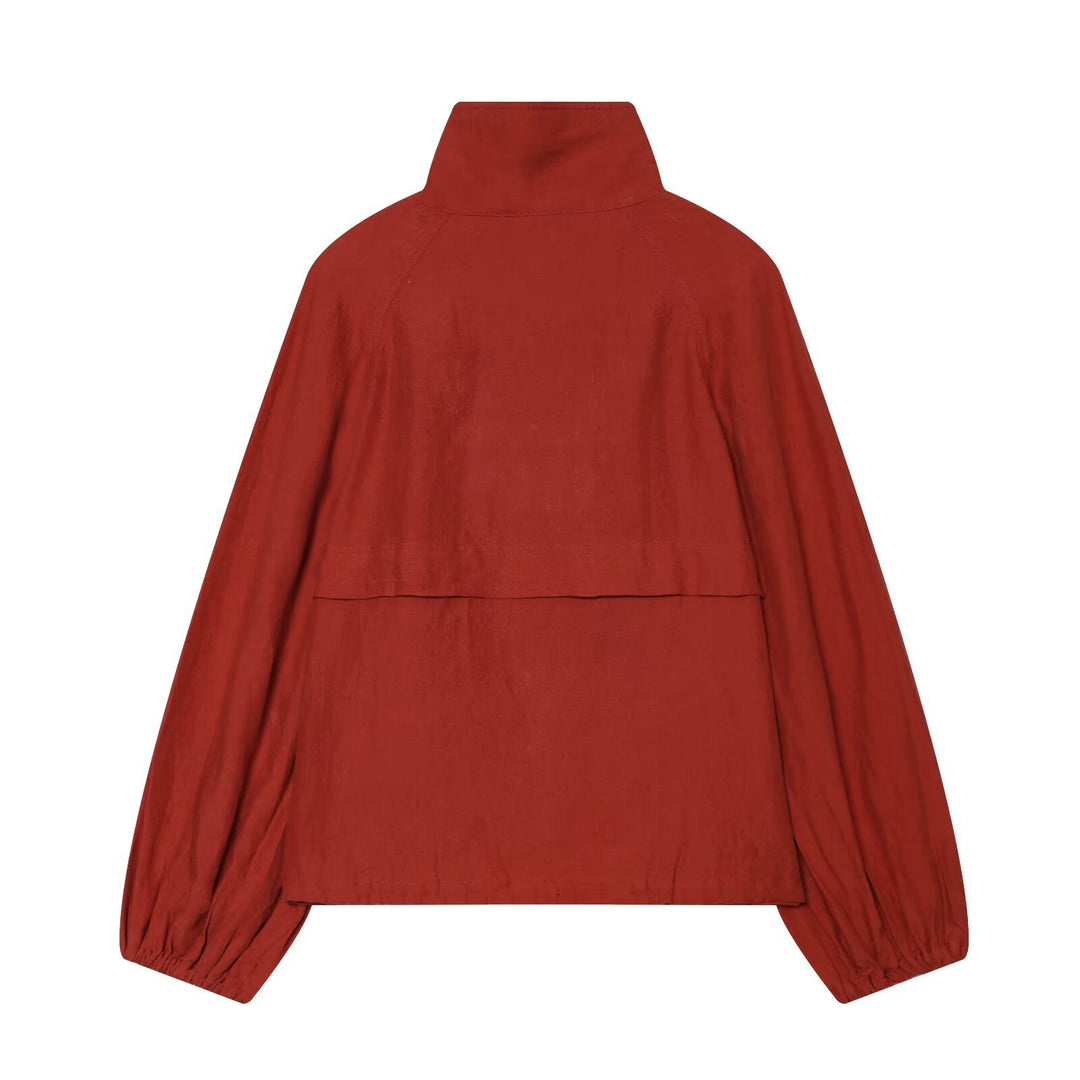 Ladies short jacket with high stand-up collar, continuous button placket and drawstring Mune Fashion