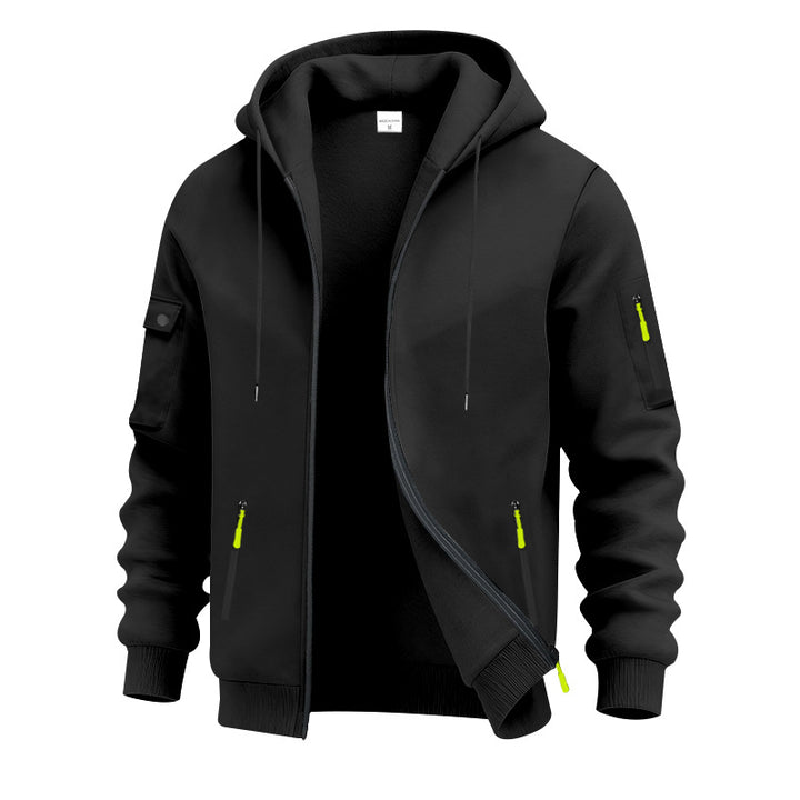 Men's nan technical zip hoodie jacket with water-repellent zipper pockets, hood, and reinforced sleeve piping Mune Fashion