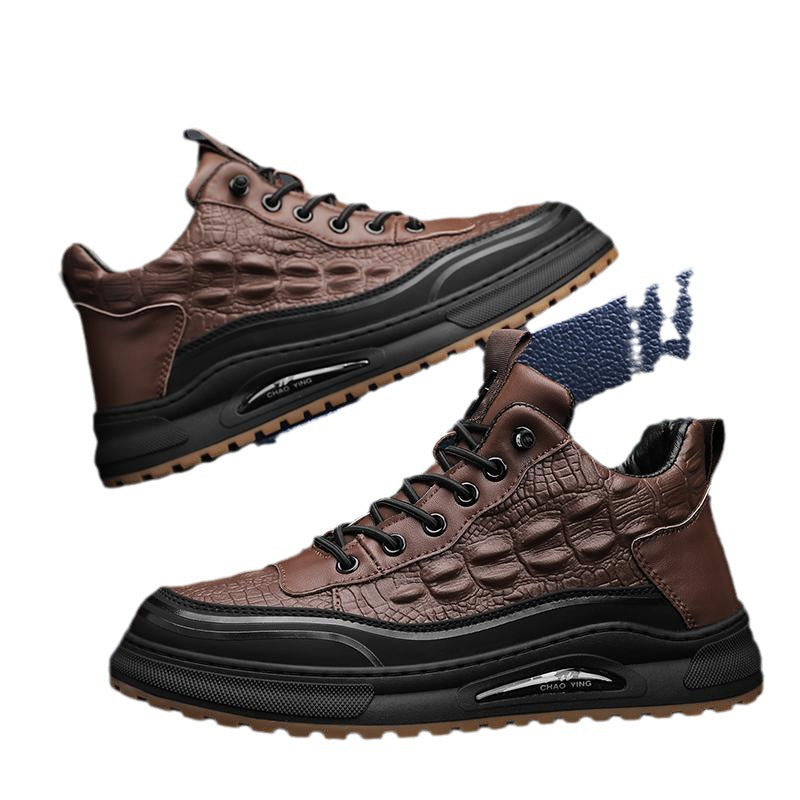 Men's robust lace-up boots with padded ankle collar, textured leather look, and grippy profile sole Mune Fashion