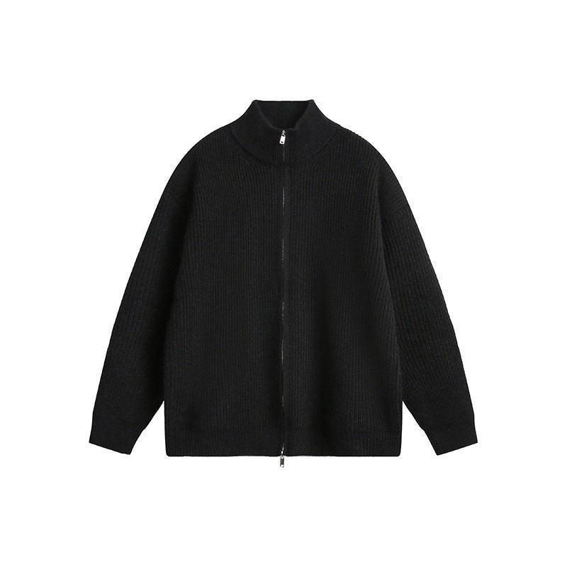Unisex chunky knit zip jacket with stand-up collar and two-way zipper Mune Fashion