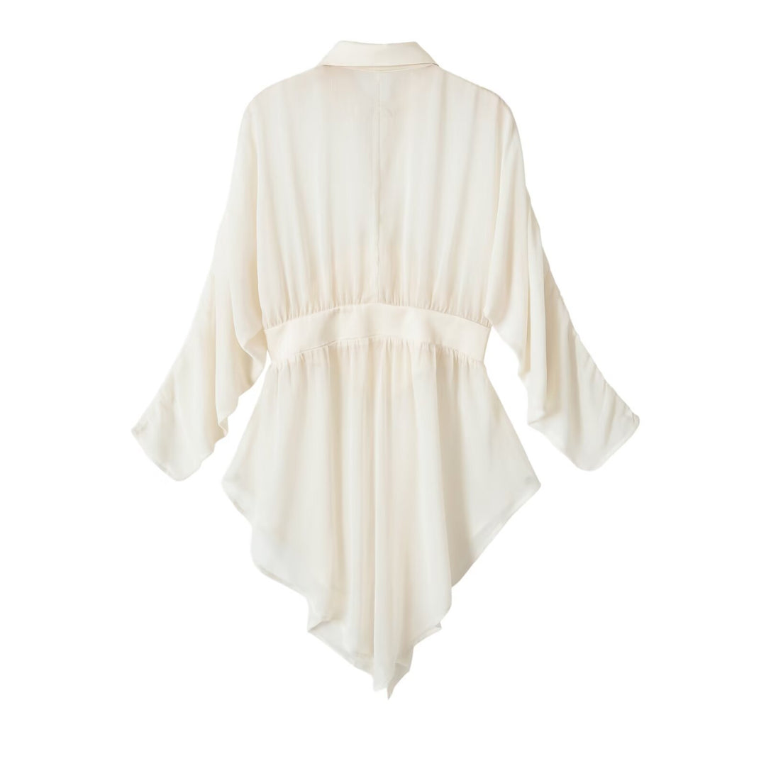 Women's flowing tunic blouse with gathered waist and pointed hem Mune Fashion