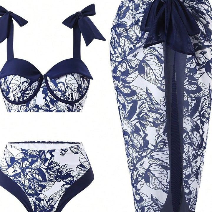 Ladies Two-Piece Swim Set with Floral Lace Skirt Mune Fashion
