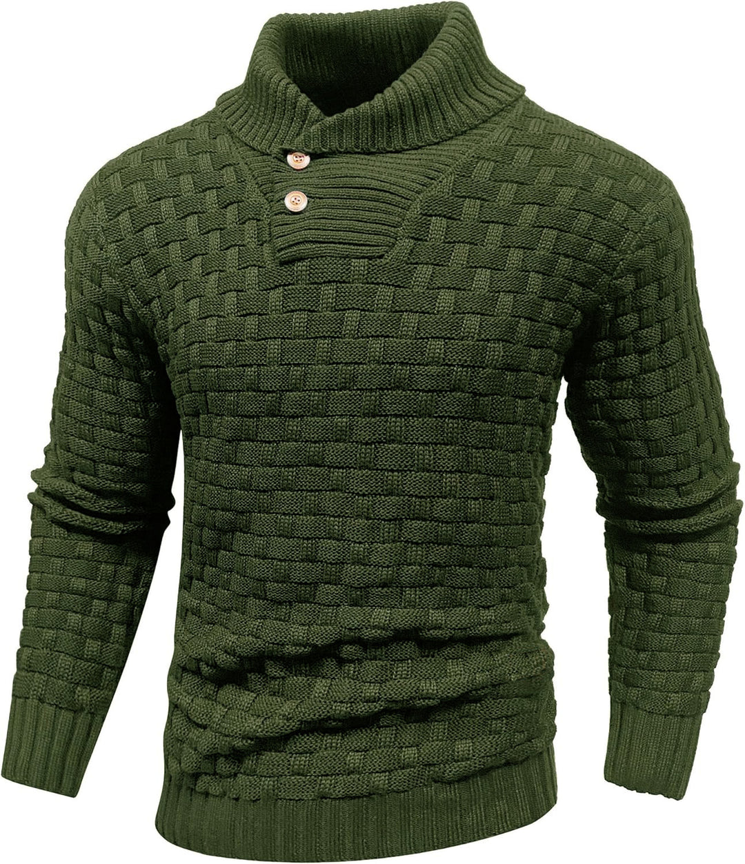 Men's chunky knit sweater with high roll neck, button placket and basket knit Mune Fashion