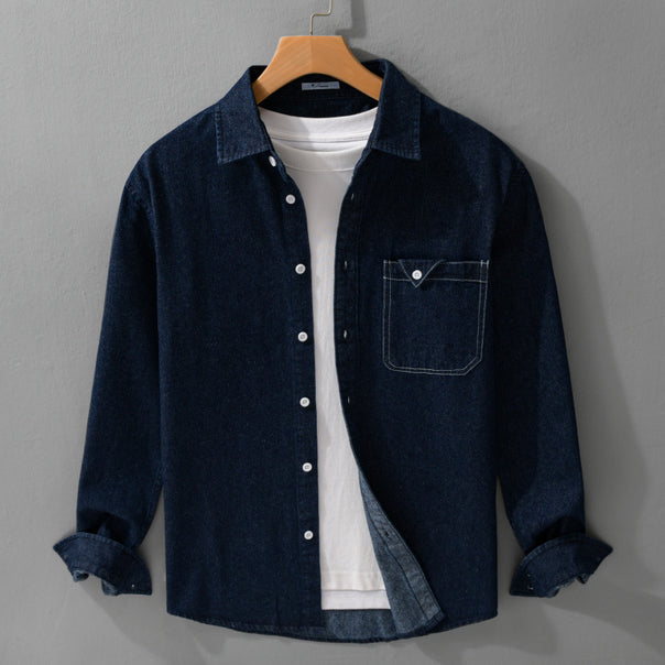 Men's denim overshirt in shirt jacket style with patch chest pocket and relaxed fit Mune Fashion