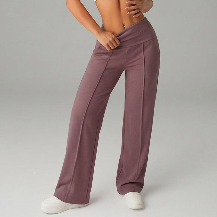Women's High-Waist Palazzo Sweatpants with Crease and Comfort Waistband Mune Fashion