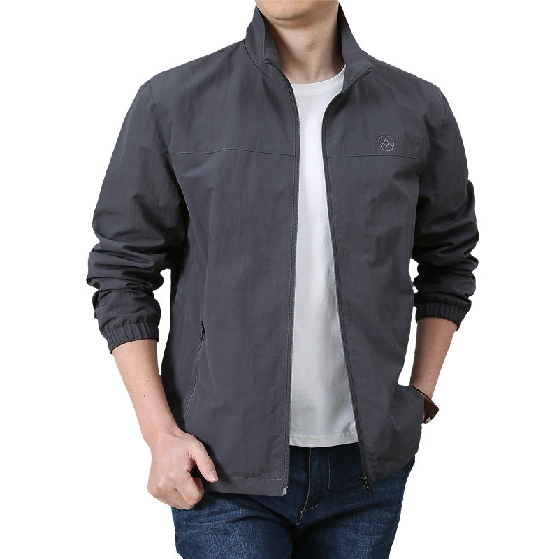 Men's Lightweight Urban Windbreaker with Stand-up Collar, Elastic Cuffs, and Side Zipper Pockets Mune Fashion