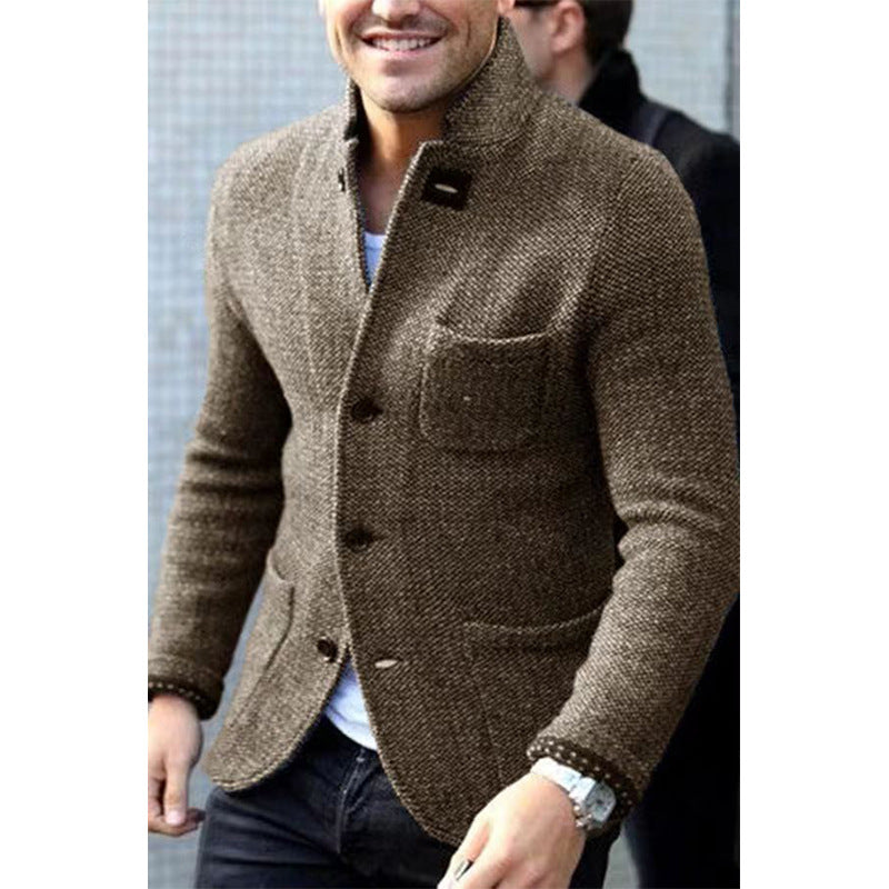Men's knit blazer with stand-up collar and patch pockets Mune Fashion