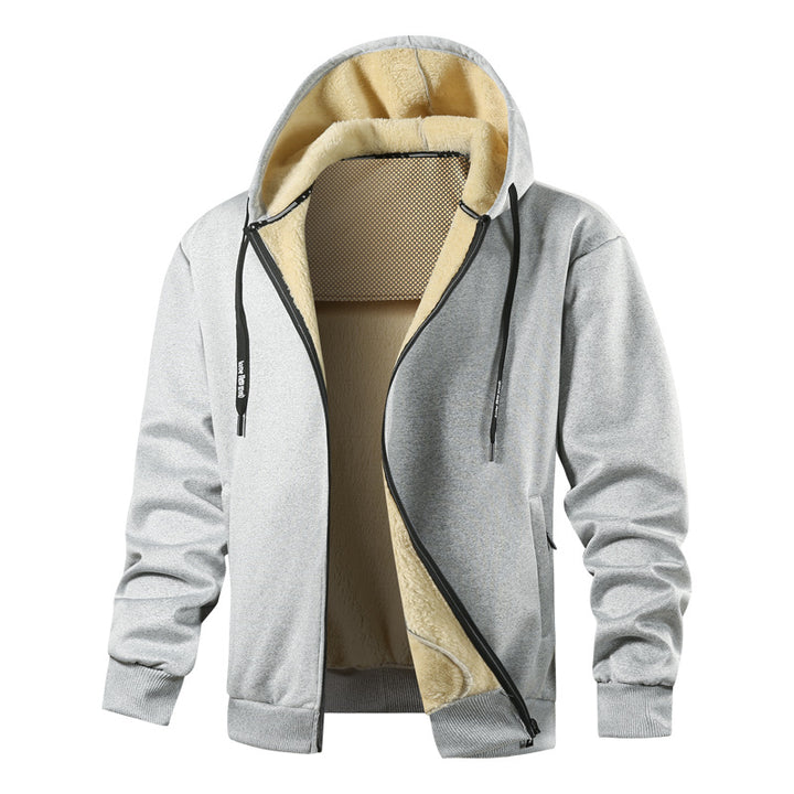 Men's hooded sweatshirt jacket with warming teddy inner lining, two-way zipper & ribbed cuffs Mune Fashion