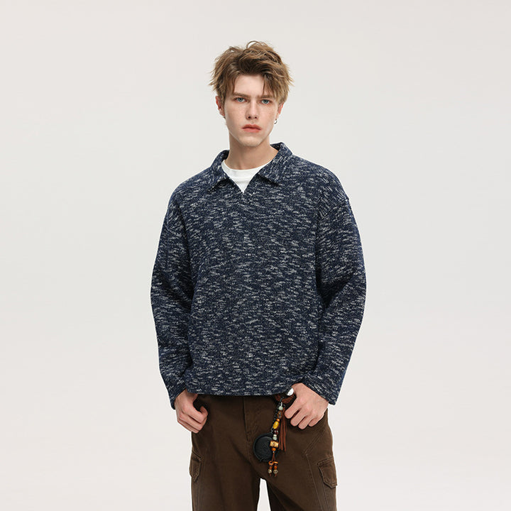 Herren Grobstrick-Kragenpullover mit V-Ausschnitt und Relaxed‑Fit Mune Fashion