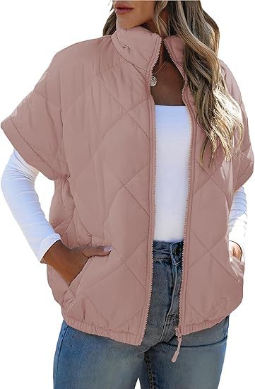 Women's short-sleeve quilted vest with stand-up collar, zipper, and side pockets Mune Fashion