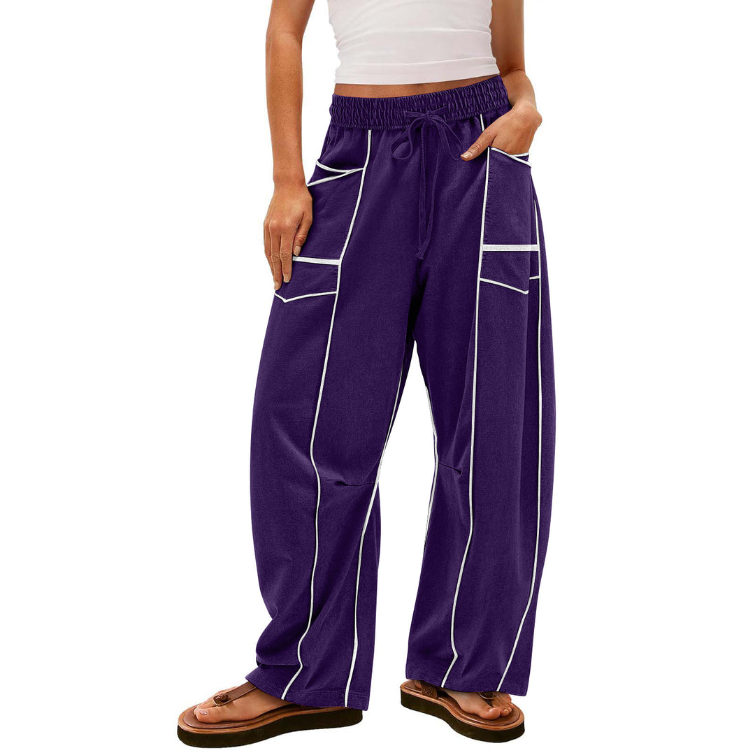 Women’s wide lounge pants with drawstring, contrast piping, and cargo pockets Mune Fashion