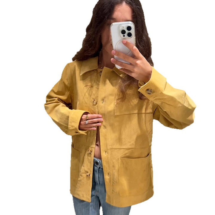 Women's Oversized Cotton Worker Jacket with Patch Pockets Mune Fashion