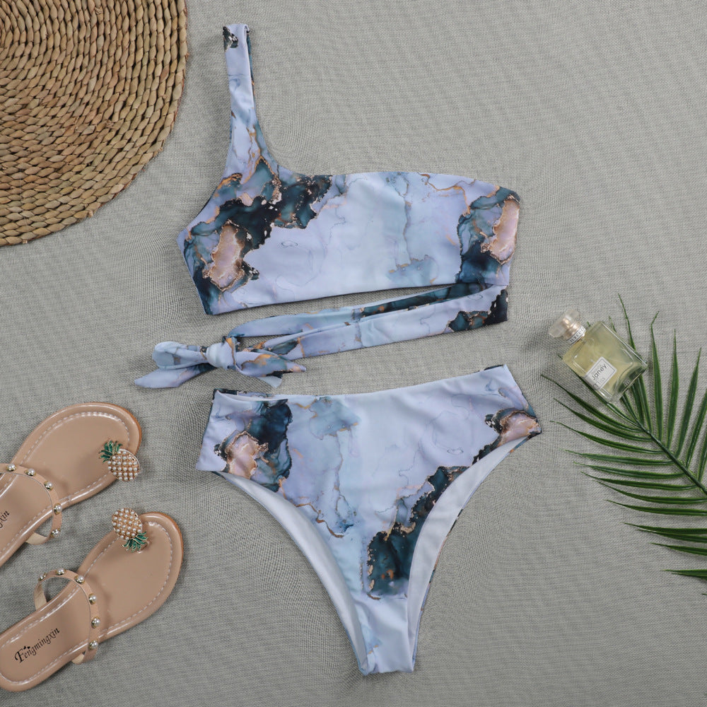 Women's Asymmetrical Bikini Set with Knotted Top Mune Fashion