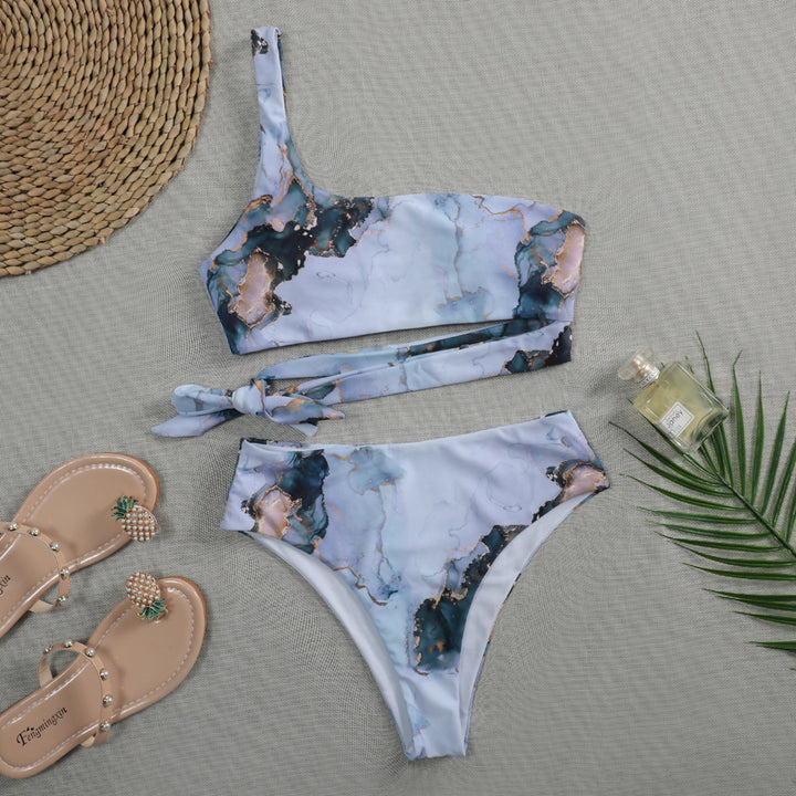 Women's Asymmetrical Bikini Set with Knotted Top Mune Fashion