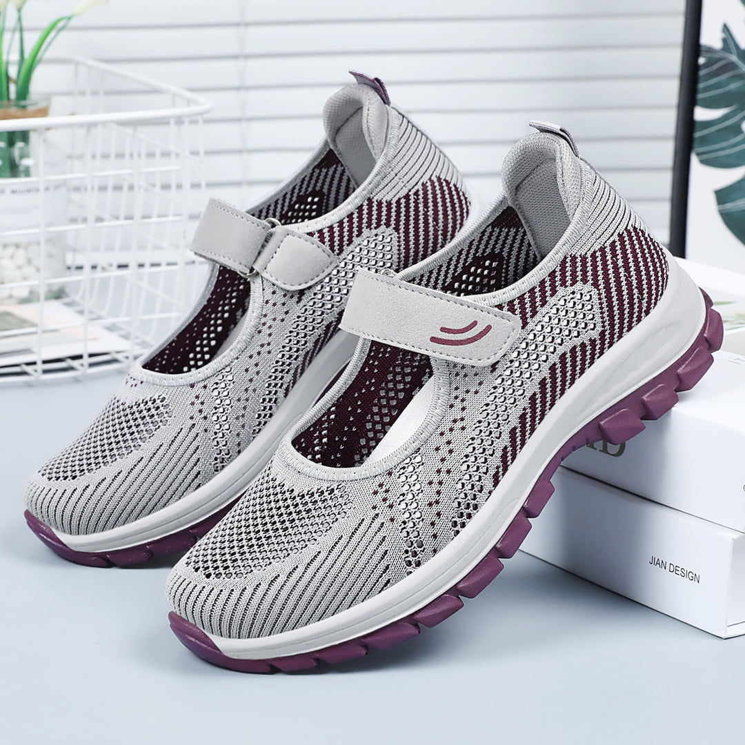 Women nan breathable knit Mary Jane sneakers with Velcro closure, perforated upper material and shock-absorbing EVA midsole Mune Fashion